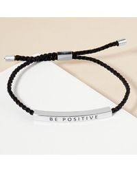 Fashnzfab - Dipped Be Positive Message Bar Pointed Rope Adjustable Cinch Pull Tie Bracelet Rhodium - Lyst