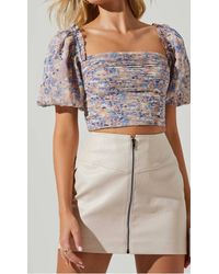 Astr - Lin Floral Pleated Puff Sleeve Top - Lyst