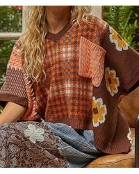 Pol - Plaid And Floral Knit Top - Lyst