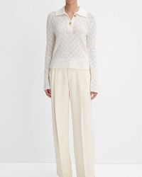 Vince - Italian Wool-blend Lace-stitch Polo Sweater - Lyst
