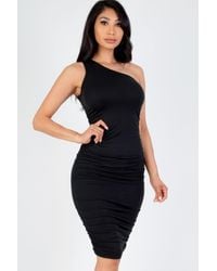 TRUEDAMES - Sexy Solid Color Ruched One Shoulder Midi Bodycon Dress - Lyst