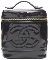 Chanel - Vintage Patent Leather Cc Logo Top Handle Vanity Bag - Lyst