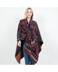 TRUEDAMES - Open Front Boho Floral Paisley Pattern Shawl Wrap Poncho With Loop - Lyst