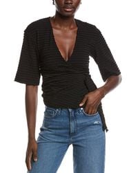 Ganni - Stretch Seersucker Wrap Blouse - Lyst