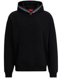 HUGO - Relaxed-fit Stretch-cotton Hoodie With Chain-detail Tape - Lyst