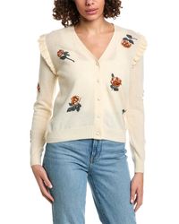 Minnie Rose - Embroidered Flower Ruffled Cashmere Cardigan - Lyst