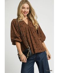 TRUEDAMES - Corduroy Bow Print Balloon Sleeve Blouse - Lyst