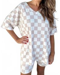 Jess Lea - Neutral Checkered Ribbed Short Set - Lyst