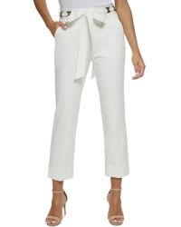 Donna Karan - Belted Cotton Cropped Pants - Lyst