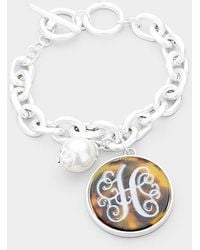 Fashnzfab - H- Initial Monogram Pearl Charm Chain Link Bracelet Tortoise, Worn - Lyst