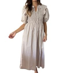 SOFIA The Label - Ava Pinstripe Collared Puff Sleeve Midi Dress - Lyst