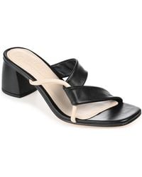 Journee Collection - Journee Signature Genuine Leather Jossette Slip On Block Heel Open Square Toe Sandals - Lyst