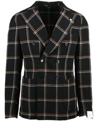 Luigi Bianchi - Double-Breasted Jacket With Check Pattern And Tailored Fit - Lyst