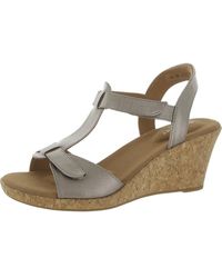 Rockport - Blanca T Strap Faux Leather Open Toe Wedge Sandals - Lyst