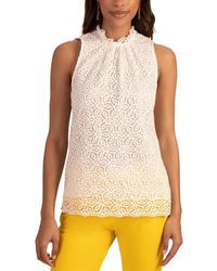 Trina Turk - Ocean Breeze Top 'Swhite Lace Detail Ruffle Mock Neck Erk10 - Lyst
