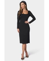 Bebe - Long Sleeve Square Neck Rib Midi Dress - Lyst