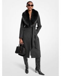 Michael Kors - Faux Fur Trim Wool Blend Coat - Lyst