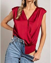 Eesome - Satin V Neck Bodysuit Top - Lyst