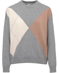 Peserico - Geometric Pattern Wool Blend Sweater With Ribbed Trims - Lyst