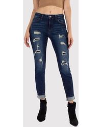 Kancan - Mid Rise Distressed Ankle Skinny Jean In Dark Wash - Lyst