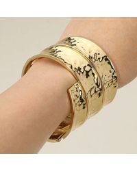 Fashnzfab - Bold Wide Textured Metal Hinged Bangle Bracelet - Lyst