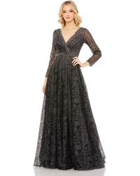 Mac Duggal - Embellished Illusion Long Sleeve V Neck Gown - Lyst