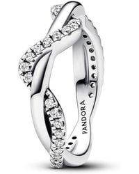 PANDORA - Sparkling Intertwined Wave Ring - Lyst