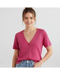 TRUEDAMES - V-Neck Button Front Short Sleeves Cardigan Top - Lyst