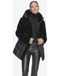 Andrew Marc - Varna Velvet Mixed Quilted Puffer Jacket Withn Attached Hood - Lyst