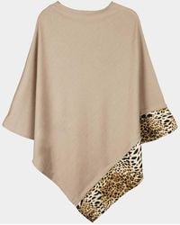 TRUEDAMES - Leopard Trim Solid Poncho - Lyst