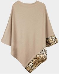 TRUEDAMES - Leopard Trim Solid Poncho - Lyst