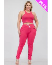 Fashnzfab - Plus Size Crop Tank Top & Ruched Pants Set - Lyst