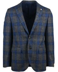 L.B.M. 1911 - Textured Wool Silk Linen Blend Jacket With Checkered Pattern - Lyst