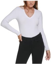 Calvin Klein - Petites V Neck Long Sleeve Bodysuit - Lyst