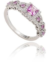 Suzy Levian - Sterling Assher Cut Sapphire And Diamond Accent Bridal Engagement Ring - Lyst