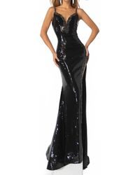 Ava Presley - Iridescent Sequin Gown With Slit - Lyst