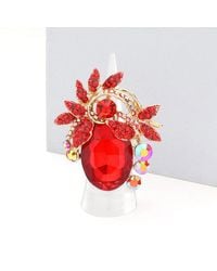 Fashnzfab - Oval Stone Accented Leaf Cluster Stretch Ring - Lyst