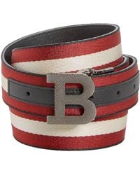 Bally - 6235340 Logo Buckle Webbing Stripe Reversible Belt - Lyst