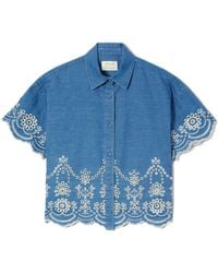 MC2 Saint Barth - Cropped Shirt With Classic Collar And Floral Embroidery - Lyst