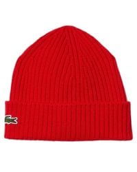 Lacoste - Ribbed Wool Beanie - Lyst