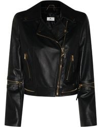 Elisabetta Franchi - Cropped Leather Jacket With Asymmetrical Closure And-Tone Hardware - Lyst