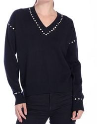 Minnie Rose - Chic Stud-embellished V-neck Sweater - Lyst