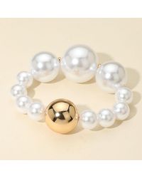 Fashnzfab - Chunky Metal Ball Accent Pearl Beaded Stretch Bracelet - Lyst