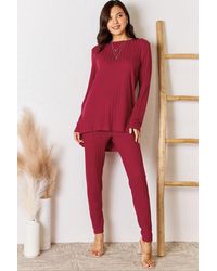 TRUEDAMES - Full Size Ribbed Round Neck High-Low Slit Top And Pants Set - Lyst