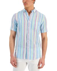 Club Room - Linen Blend Striped Button-down Shirt - Lyst