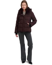 Tahari - Short Quilted Puffer Jacket With Faux Fur Collar & Detachable Hood - Lyst