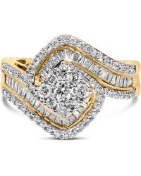 Haus of Brilliance - 14K 1.0 Cttw Baguette & Brilliant-Cut Diamond Round Floral Cluster Engagement Or Fashion Ring With Swirl Wrapped Triple Row Band - Lyst