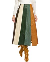 Ferragamo - Paneled Multicolor Leather & Suede Midi Skirt - Lyst