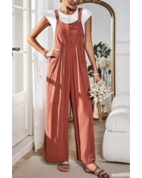 TRUEDAMES - Solid Wide Leg Pocketed Shoulder Tie Overalls - Lyst