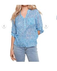 Charlie b - Printed Cotton Gauze Half-Button Blouse - Lyst
